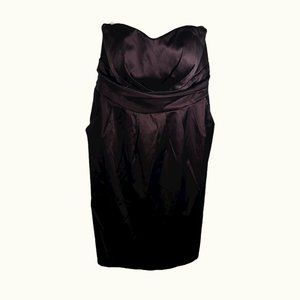 MICHEL ANTONI Black Satin Formal Strapless Dress - Pockets